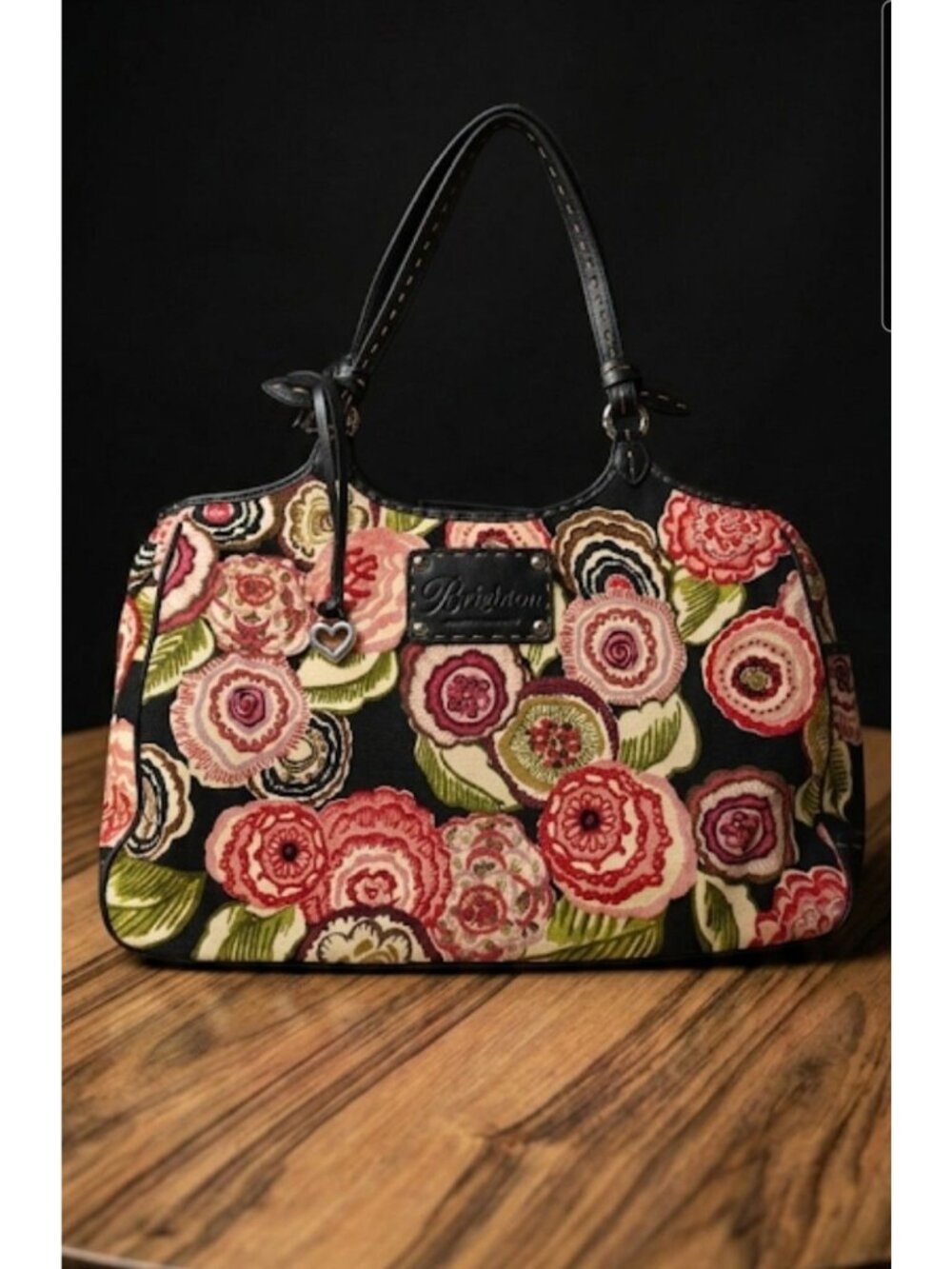 Brighton Canvas/Leather Colorful Floral Boho Hobo Stitched Tote Shoulder Bag - Picture 1 of 16